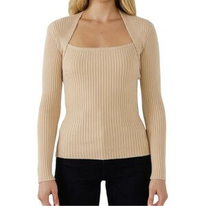 Anthropologie Ribbed Square Neck Long Sleeve Top